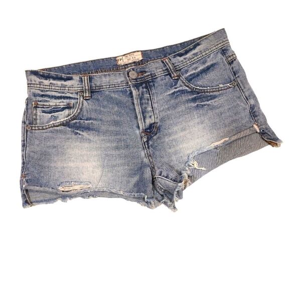 Free People Rolled Hem Button Fly Denim Shorts, Distressed, frayed Hemline | 29 - Picture 2 of 10